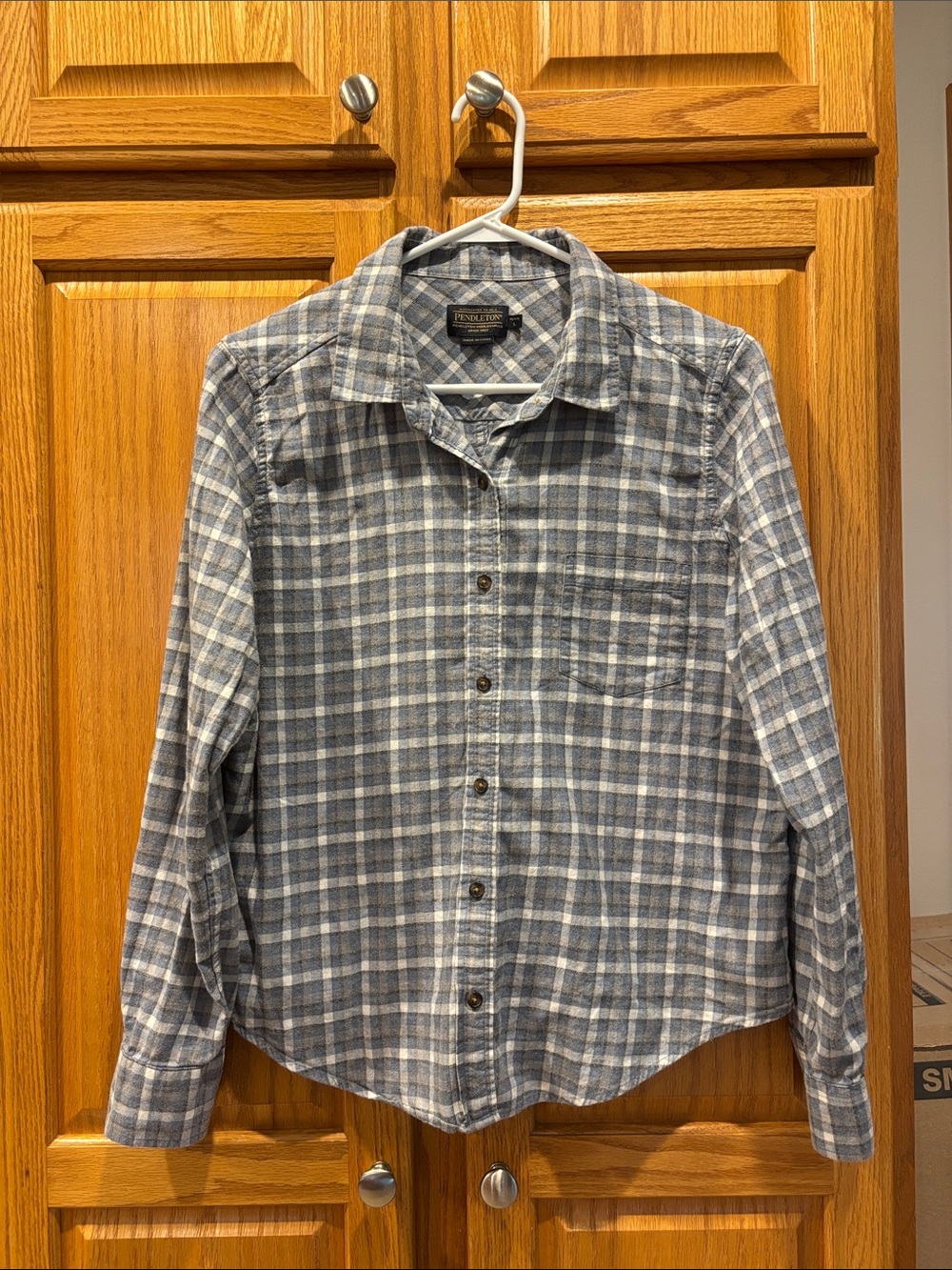 Pendleton Blue and White Plaid Button-Down Shirt-SIZE PL-